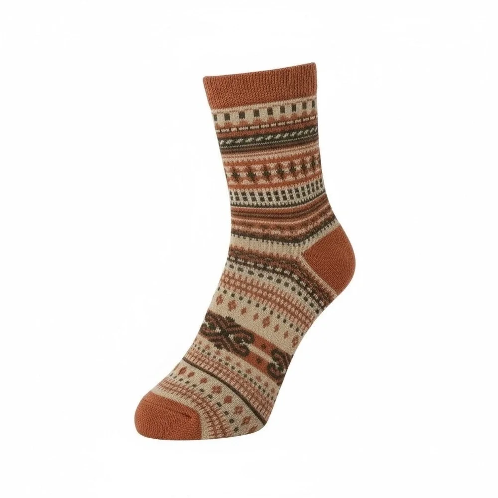 Autumn Spice Retro‎ Mid-Calf Socks 7-10 NEW 5pc Pack Unisex Anti-Slip Elastic